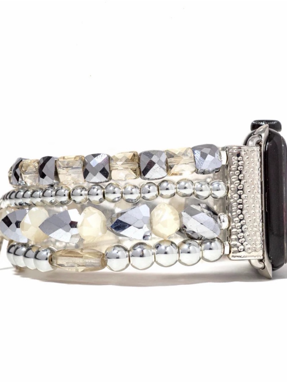 Ermish Beaded Wrap Apple Watch Band in Silver and Ivory 44mm